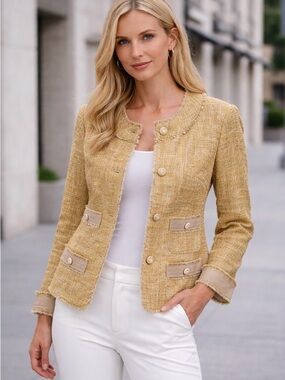 Talbots NWT The Grace Fit Boucle’ Fitted Jacket Career Classic Golden Size 8